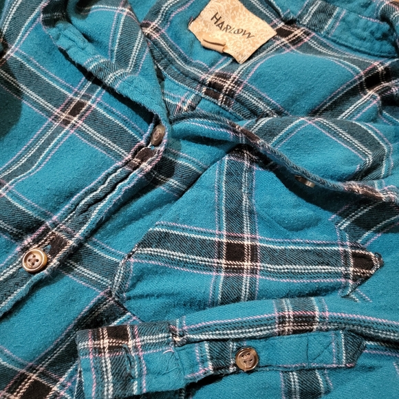 Harlow Plaid Button Down Flannel Shirt, Medium, Blue - Picture 3 of 6